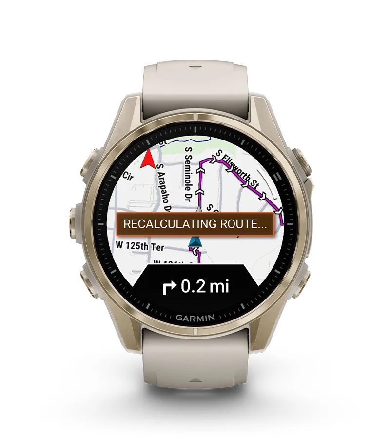 Умные часы Garmin Fenix 8, 43 мм, AMOLED, Sapphire soft gold stainless steel with fog gray leather band plus fog gray/dark sandstone silicone band